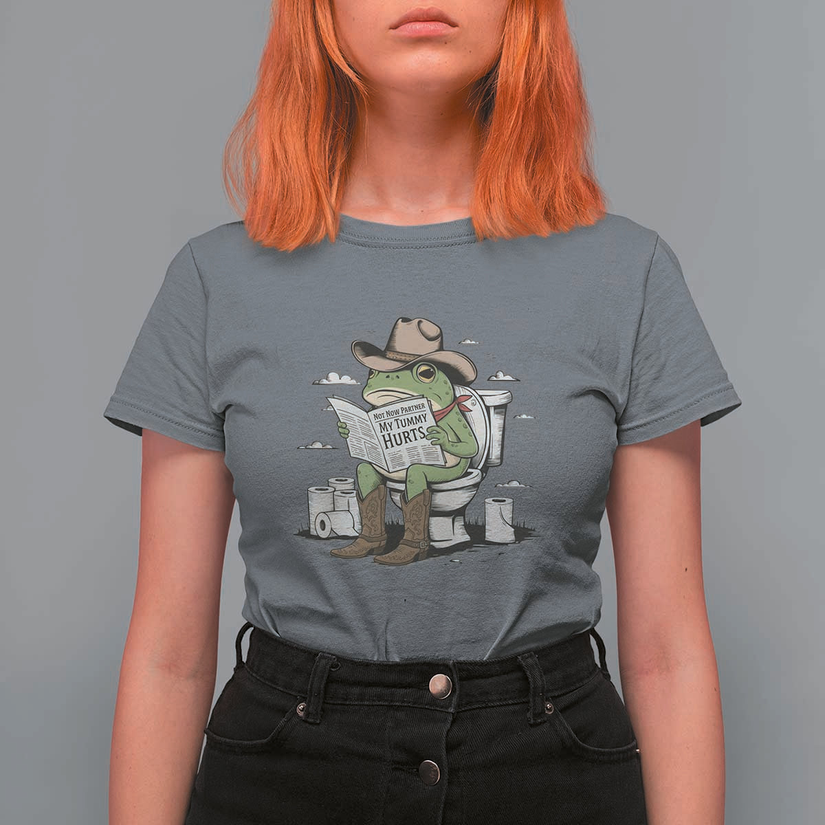 Funny Cowboy Frog T Shirt For Women Not Now Partner My Tummy Hurts - Wonder Print Shop