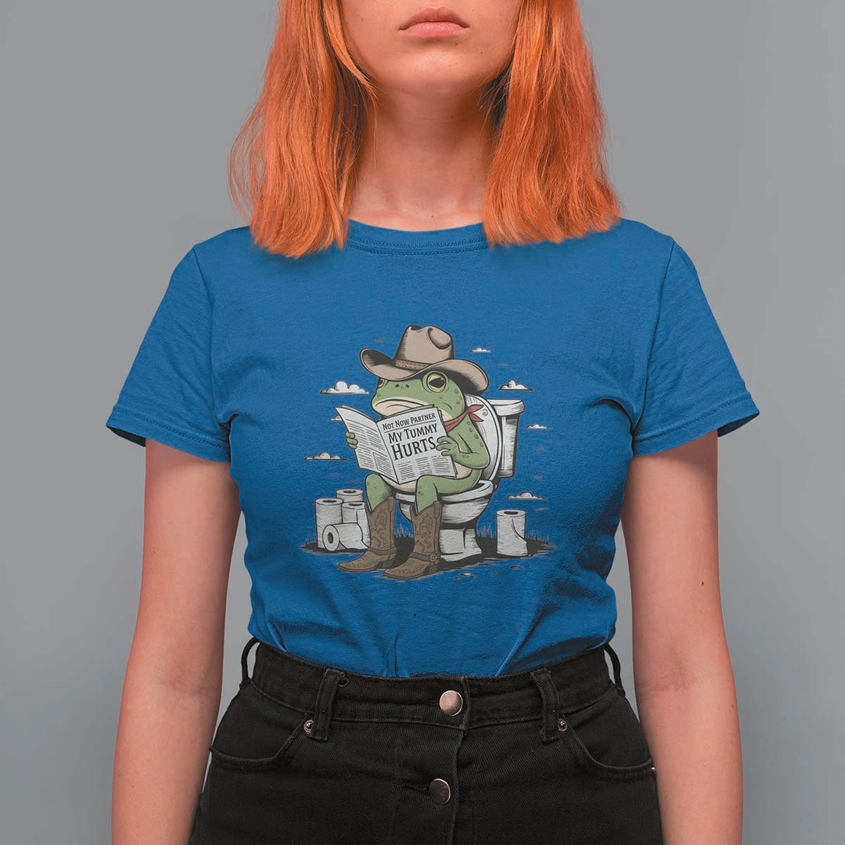 Funny Cowboy Frog T Shirt For Women Not Now Partner My Tummy Hurts - Wonder Print Shop