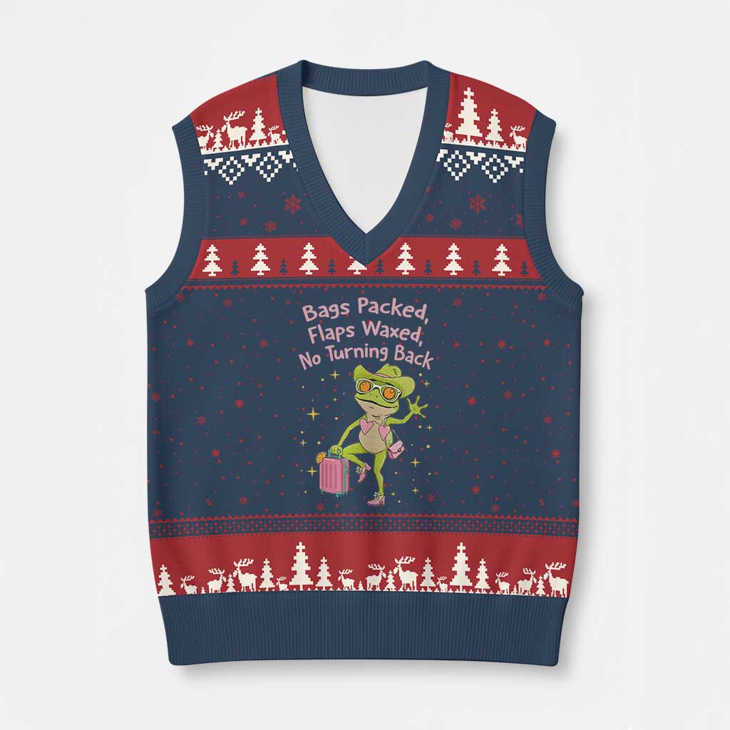 Funny Girls Trip Frog V-Neck Knit Sweater Vest Bags Packed Flaps Waxed - Wonder Print Shop