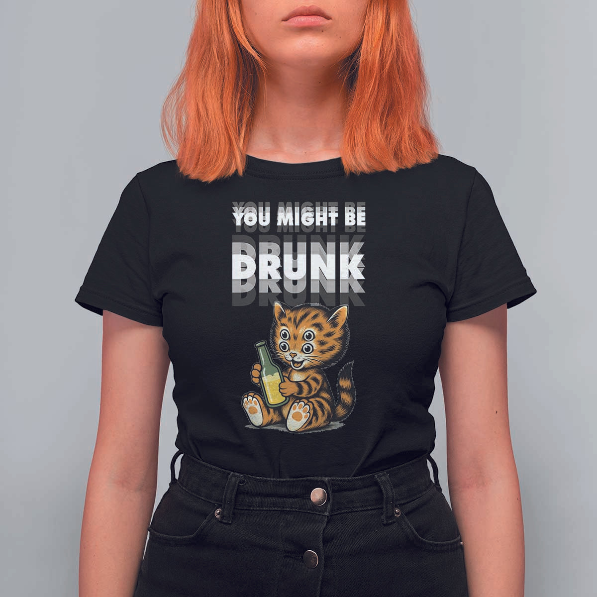 Funny Cat Drinking Beer T Shirt For Women You Might Be Drunk - Wonder Print Shop