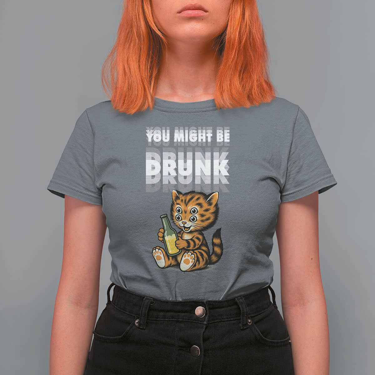 Funny Cat Drinking Beer T Shirt For Women You Might Be Drunk - Wonder Print Shop