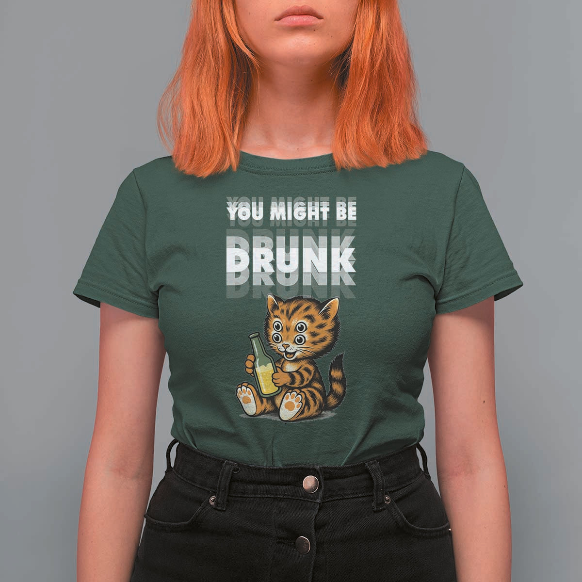 Funny Cat Drinking Beer T Shirt For Women You Might Be Drunk - Wonder Print Shop