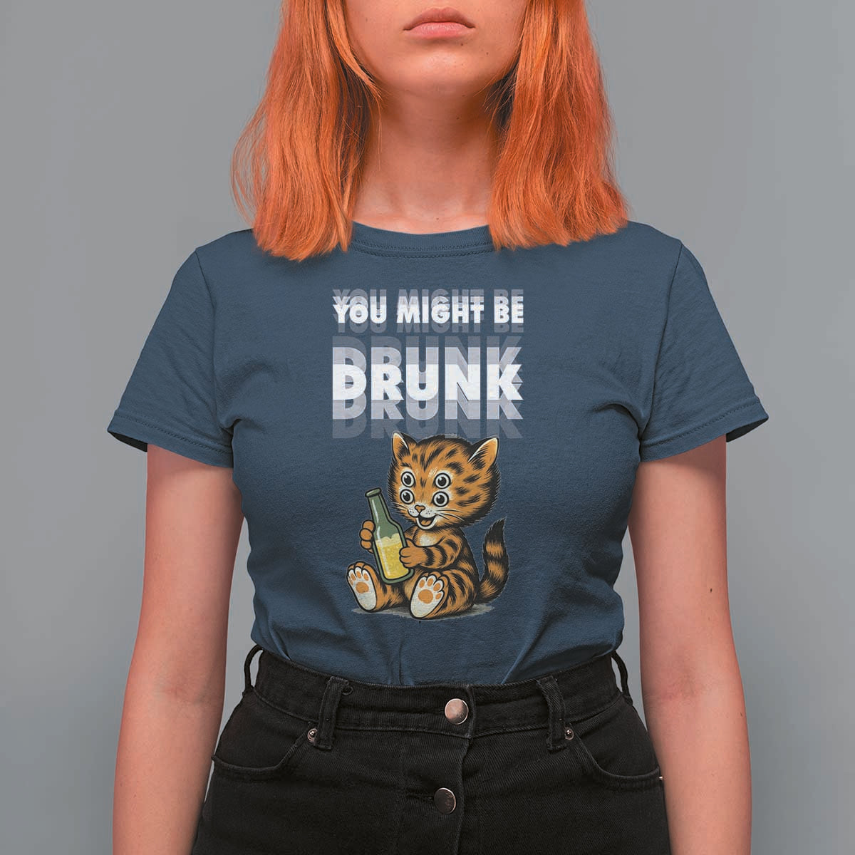 Funny Cat Drinking Beer T Shirt For Women You Might Be Drunk - Wonder Print Shop
