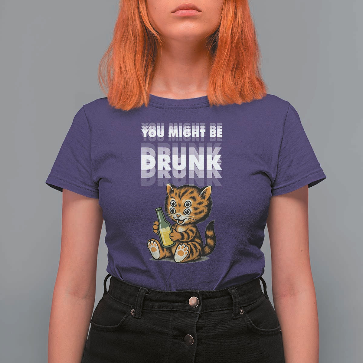 Funny Cat Drinking Beer T Shirt For Women You Might Be Drunk - Wonder Print Shop