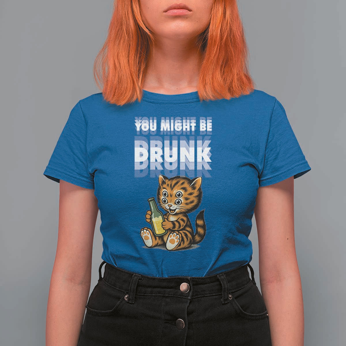 Funny Cat Drinking Beer T Shirt For Women You Might Be Drunk - Wonder Print Shop