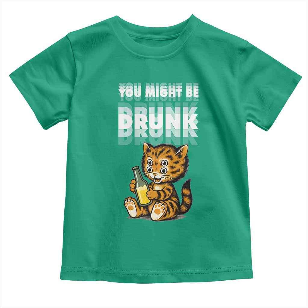 Funny Cat Drinking Beer Toddler T Shirt You Might Be Drunk - Wonder Print Shop