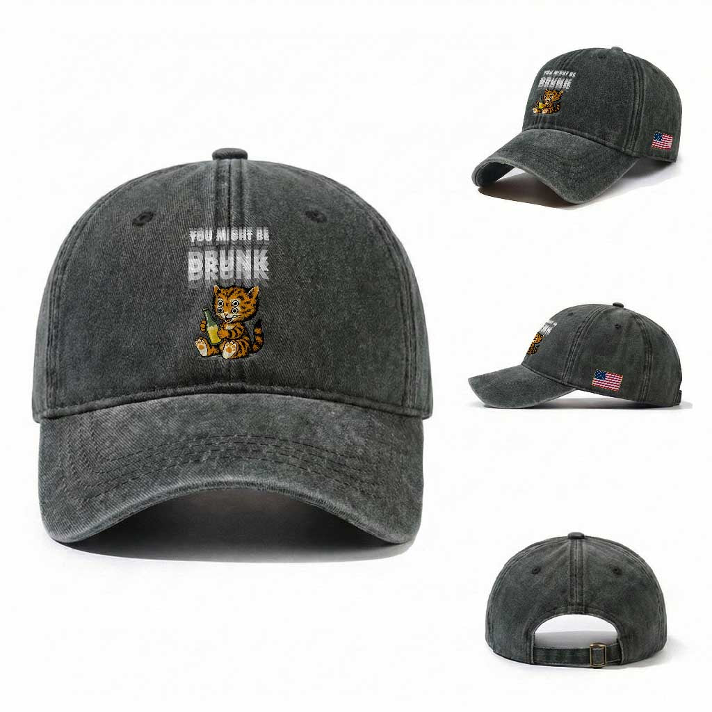 Funny Cat Drinking Beer Washed Cotton Baseball Cap You Might Be Drunk