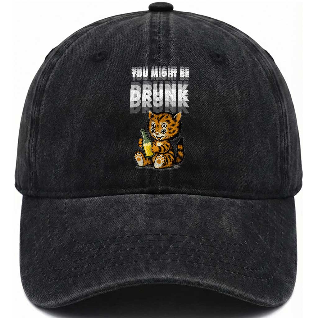 Funny Cat Drinking Beer Washed Cotton Baseball Cap You Might Be Drunk