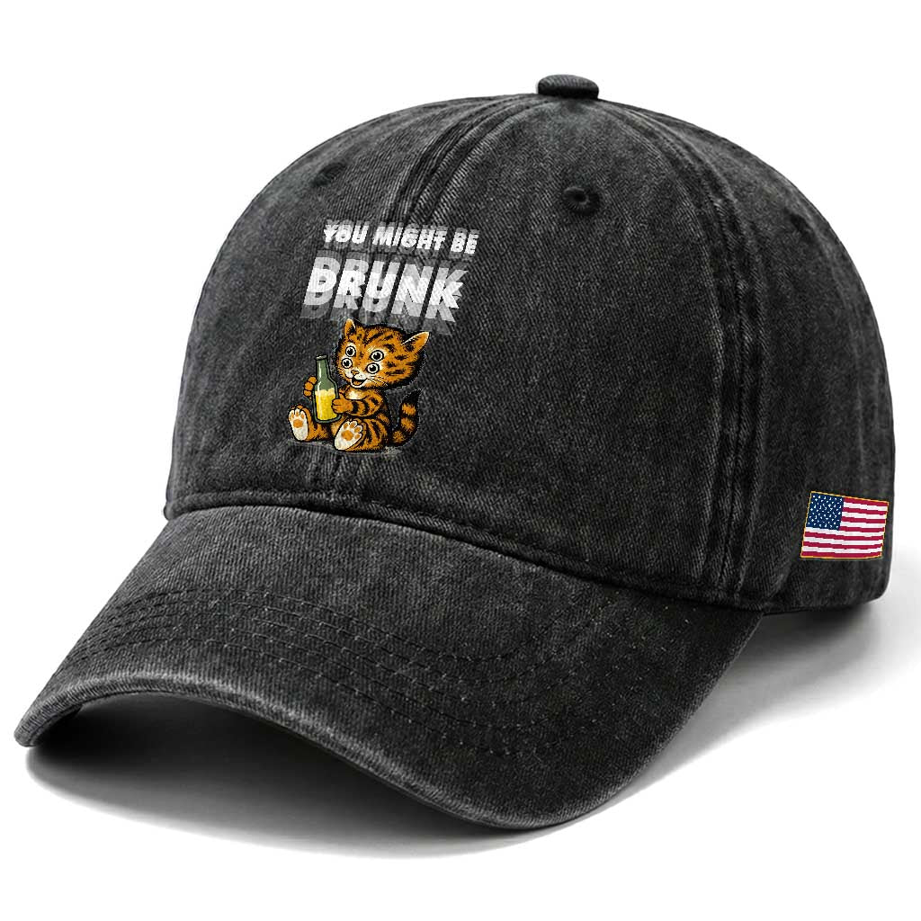 Funny Cat Drinking Beer Washed Cotton Baseball Cap You Might Be Drunk
