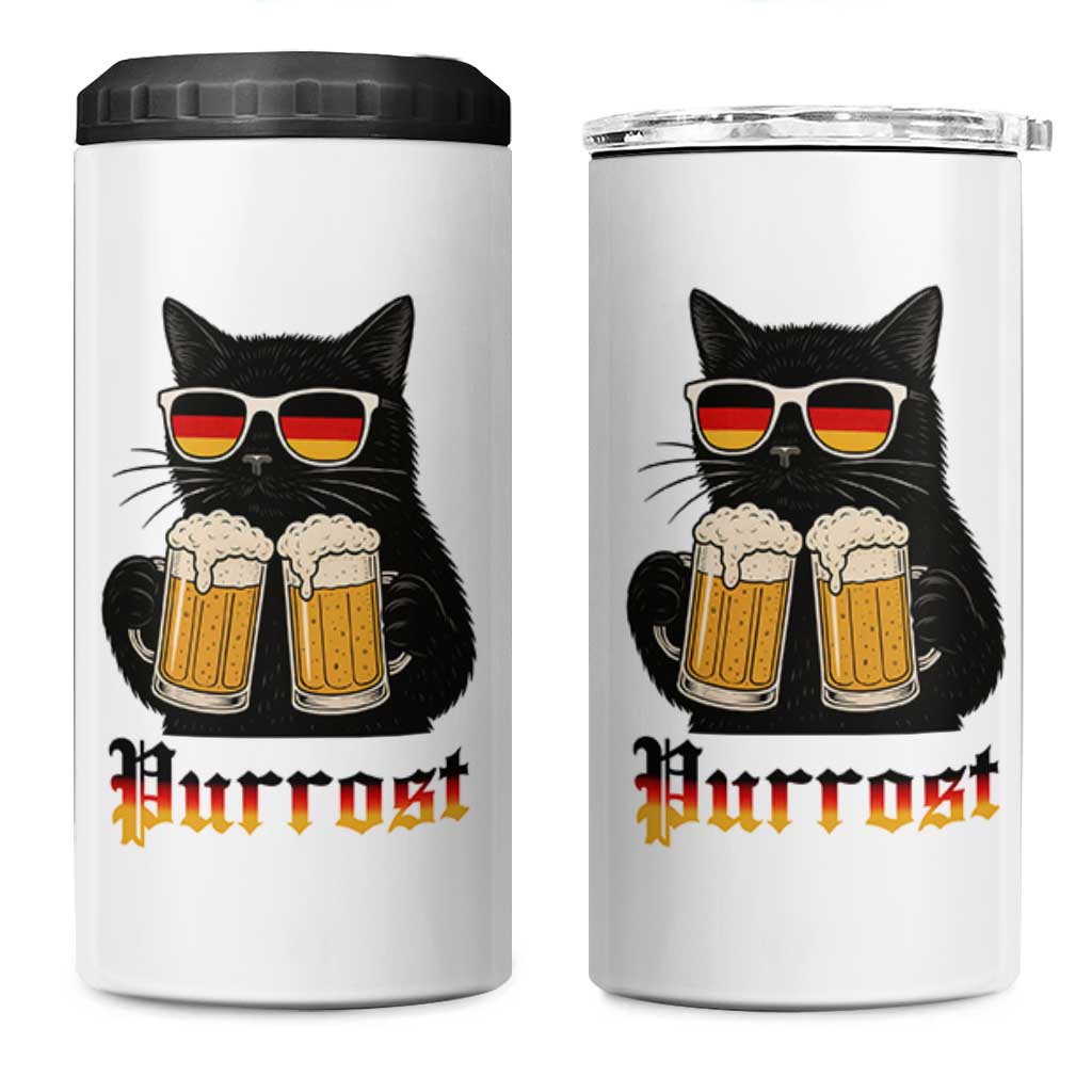 Oktoberfest Prost Cat Drinking 4 in 1 Can Cooler Tumbler Funny Purrost German Beer Gift