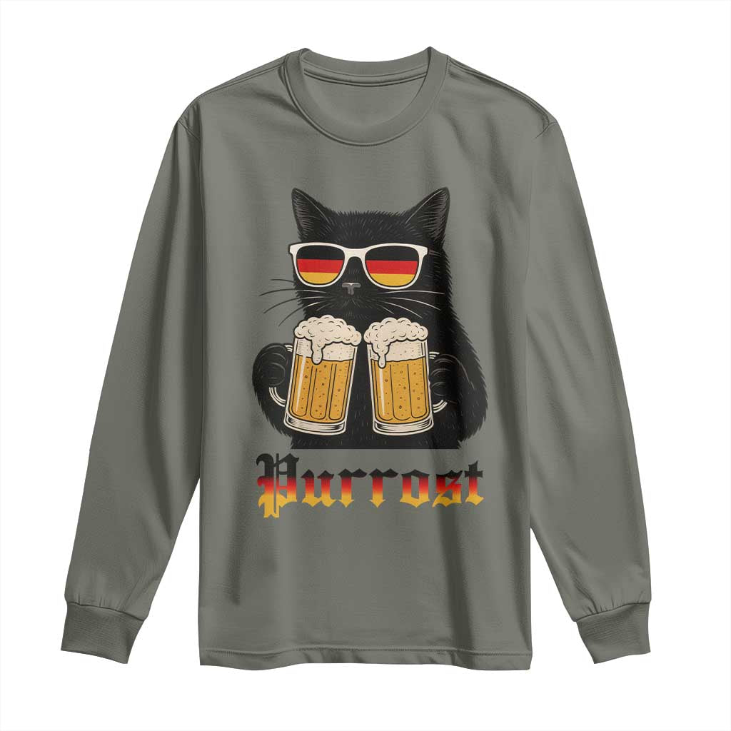 Oktoberfest Prost Cat Drinking Long Sleeve Shirt Funny Purrost German Beer Gift - Wonder Print Shop