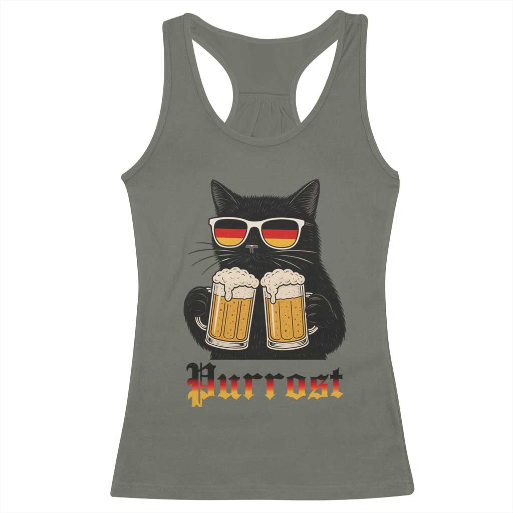 Oktoberfest Prost Cat Drinking Racerback Tank Top Funny Purrost German Beer Gift - Wonder Print Shop
