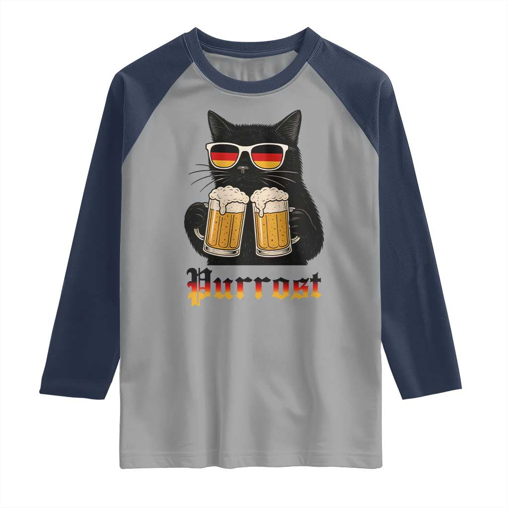Oktoberfest Prost Cat Drinking Raglan Shirt Funny Purrost German Beer Gift - Wonder Print Shop
