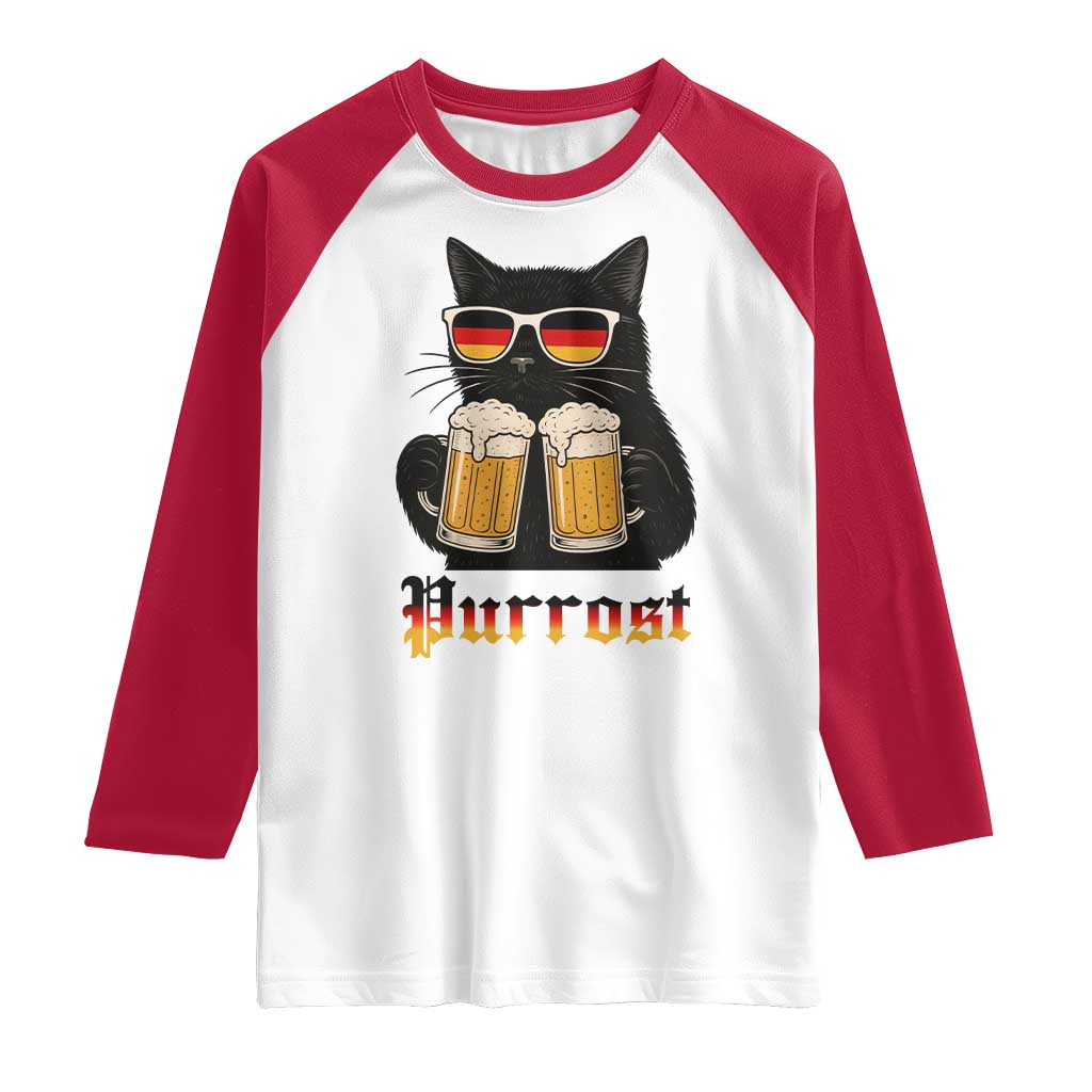 Oktoberfest Prost Cat Drinking Raglan Shirt Funny Purrost German Beer Gift - Wonder Print Shop