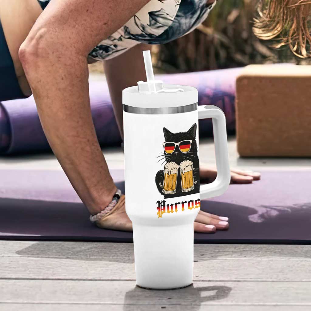 Oktoberfest Prost Cat Drinking Tumbler With Handle Funny Purrost German Beer Gift