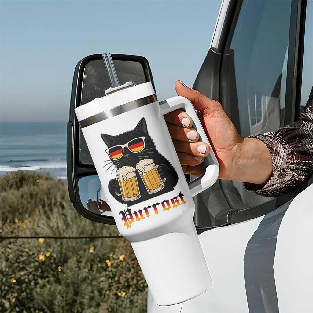 Oktoberfest Prost Cat Drinking Tumbler With Handle Funny Purrost German Beer Gift