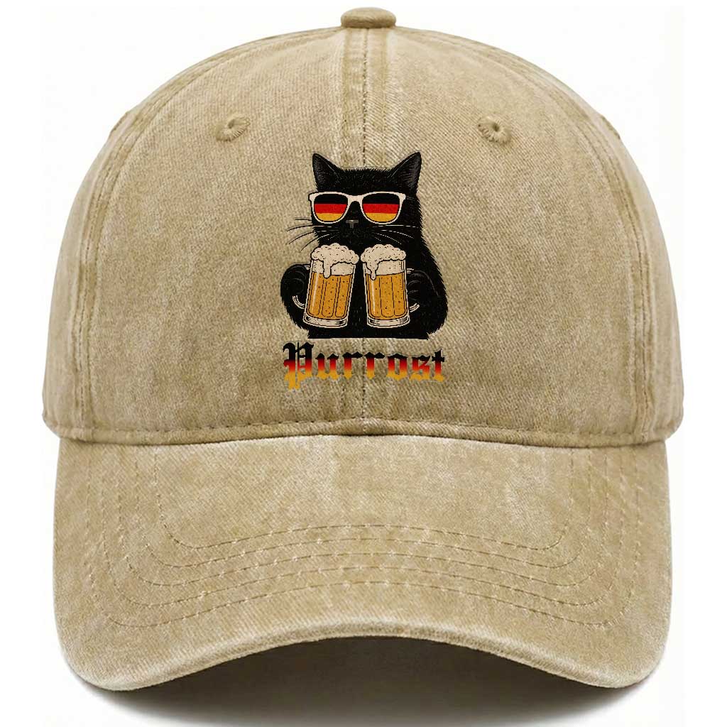 Oktoberfest Prost Cat Drinking Washed Cotton Baseball Cap Funny Purrost German Beer Gift