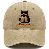 Oktoberfest Prost Cat Drinking Washed Cotton Baseball Cap Funny Purrost German Beer Gift