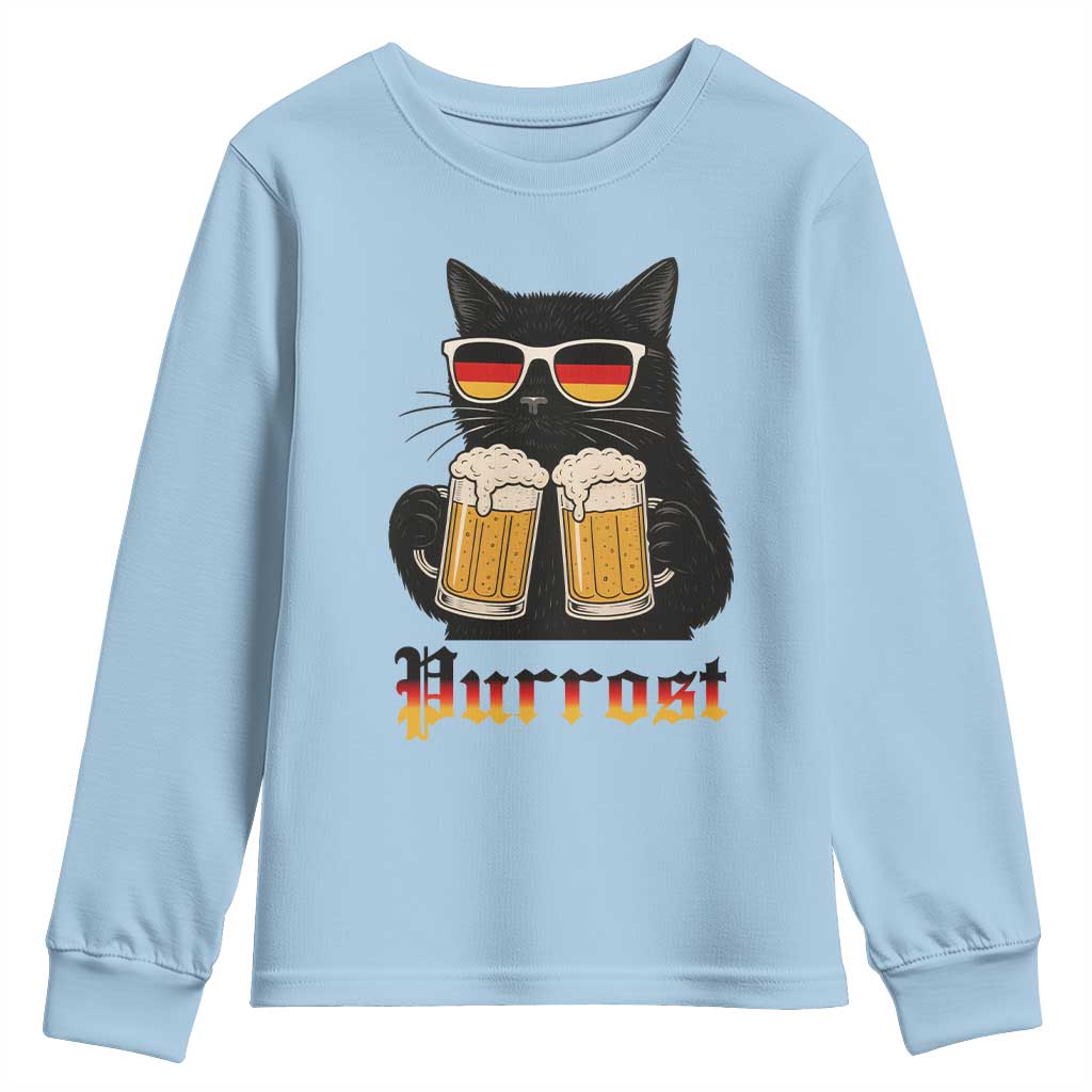 Oktoberfest Prost Cat Drinking Youth Sweatshirt Funny Purrost German Beer Gift - Wonder Print Shop