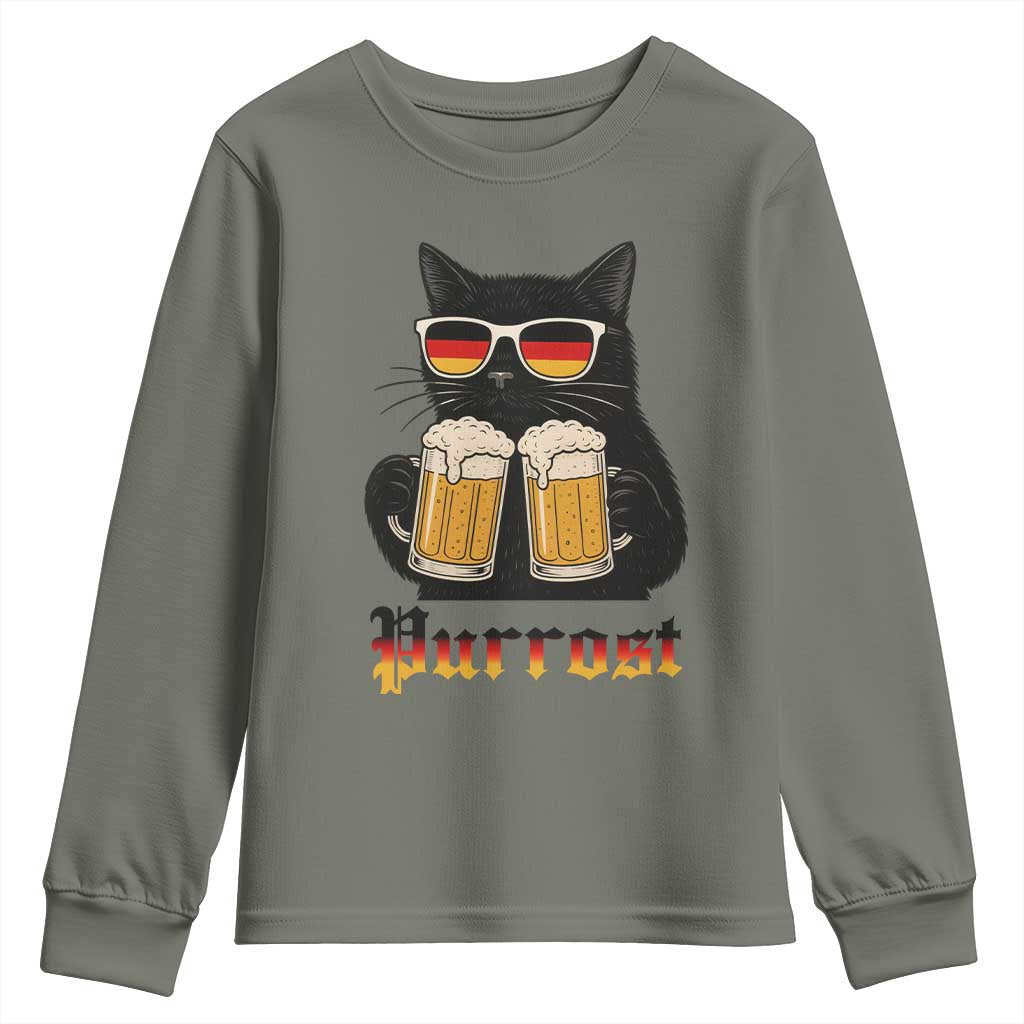 Oktoberfest Prost Cat Drinking Youth Sweatshirt Funny Purrost German Beer Gift - Wonder Print Shop