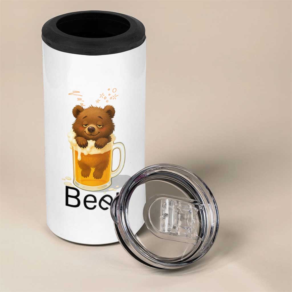 Funny Drinking Lover 4 in 1 Can Cooler Tumbler Bear In Beer Glass