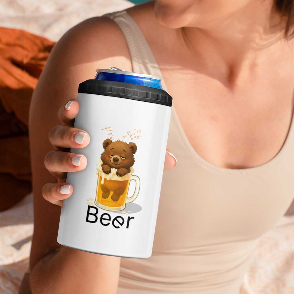 Funny Drinking Lover 4 in 1 Can Cooler Tumbler Bear In Beer Glass