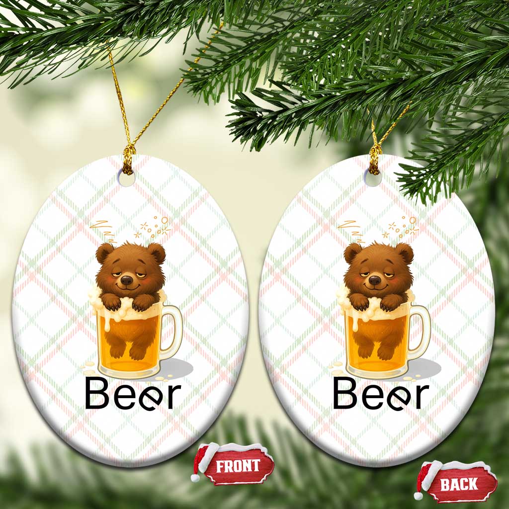 Funny Drinking Lover Ceramic Ornament Bear In Beer Glass - Wonder Print Shop