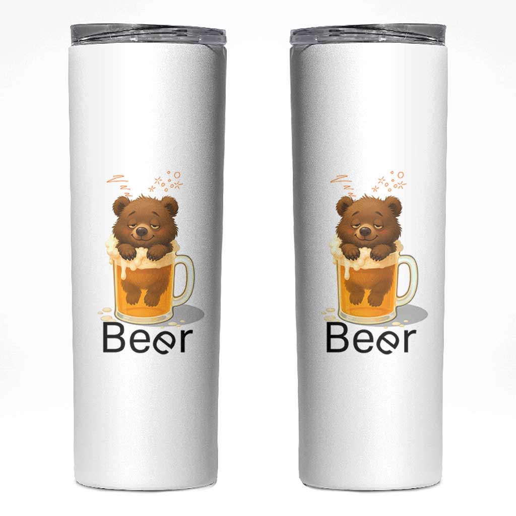 Funny Drinking Lover Skinny Tumbler Bear In Beer Glass