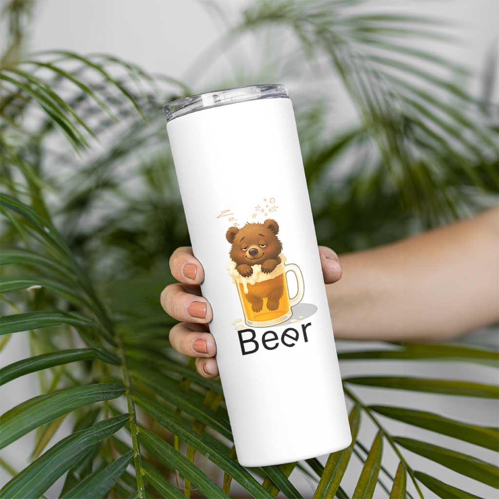 Funny Drinking Lover Skinny Tumbler Bear In Beer Glass