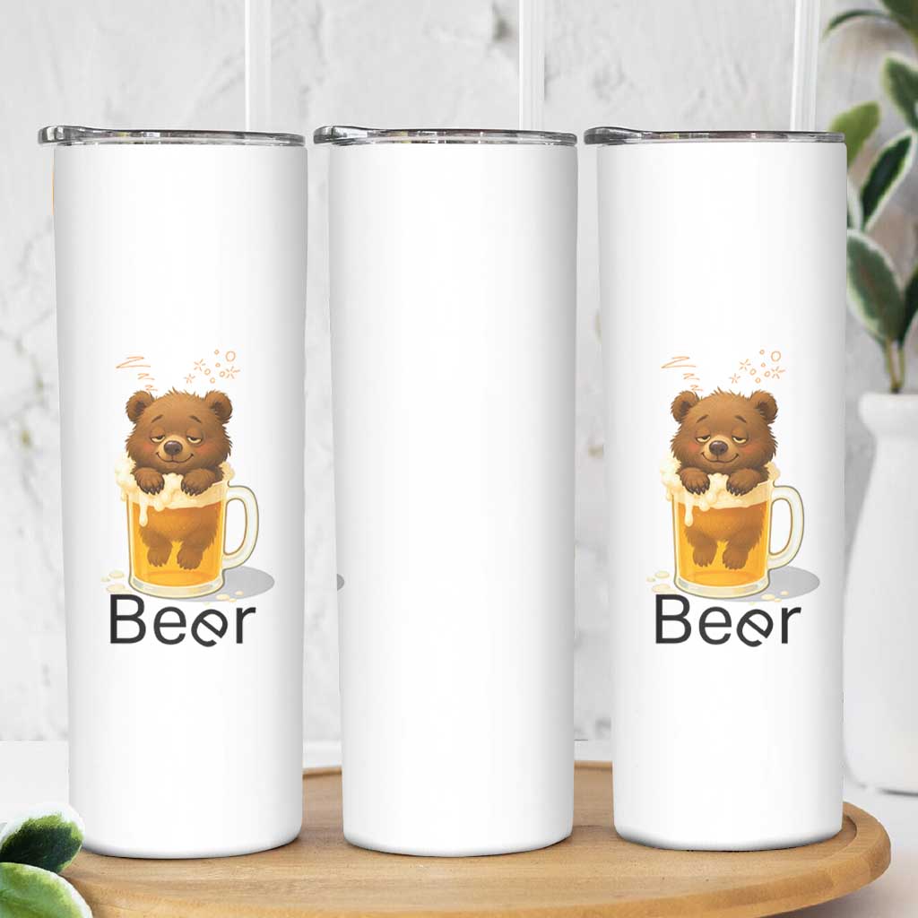 Funny Drinking Lover Skinny Tumbler Bear In Beer Glass