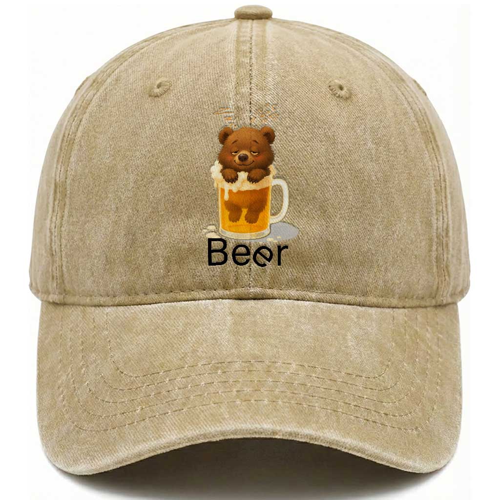 Funny Drinking Lover Washed Cotton Baseball Cap Bear In Beer Glass