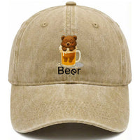 Funny Drinking Lover Washed Cotton Baseball Cap Bear In Beer Glass
