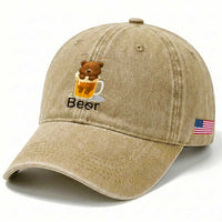 Funny Drinking Lover Washed Cotton Baseball Cap Bear In Beer Glass