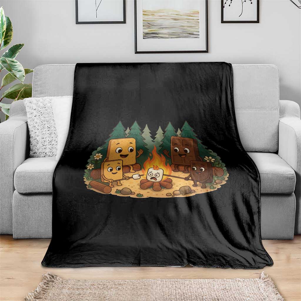 Funny Smores Camping Throw Blanket Marshmallow Chocolate Fire - Wonder Print Shop