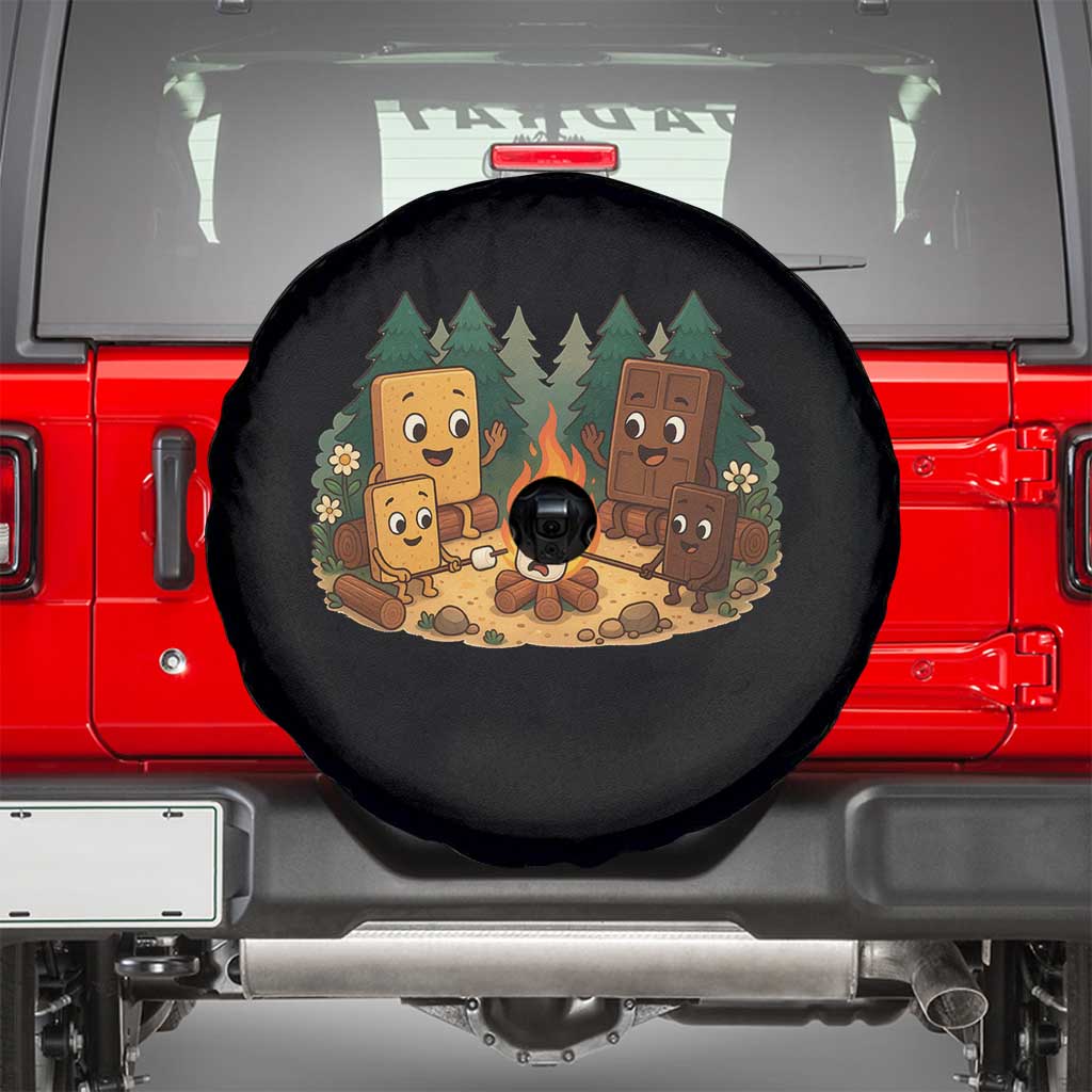 Funny Smores Camping Spare Tire Cover Marshmallow Chocolate Fire - Wonder Print Shop