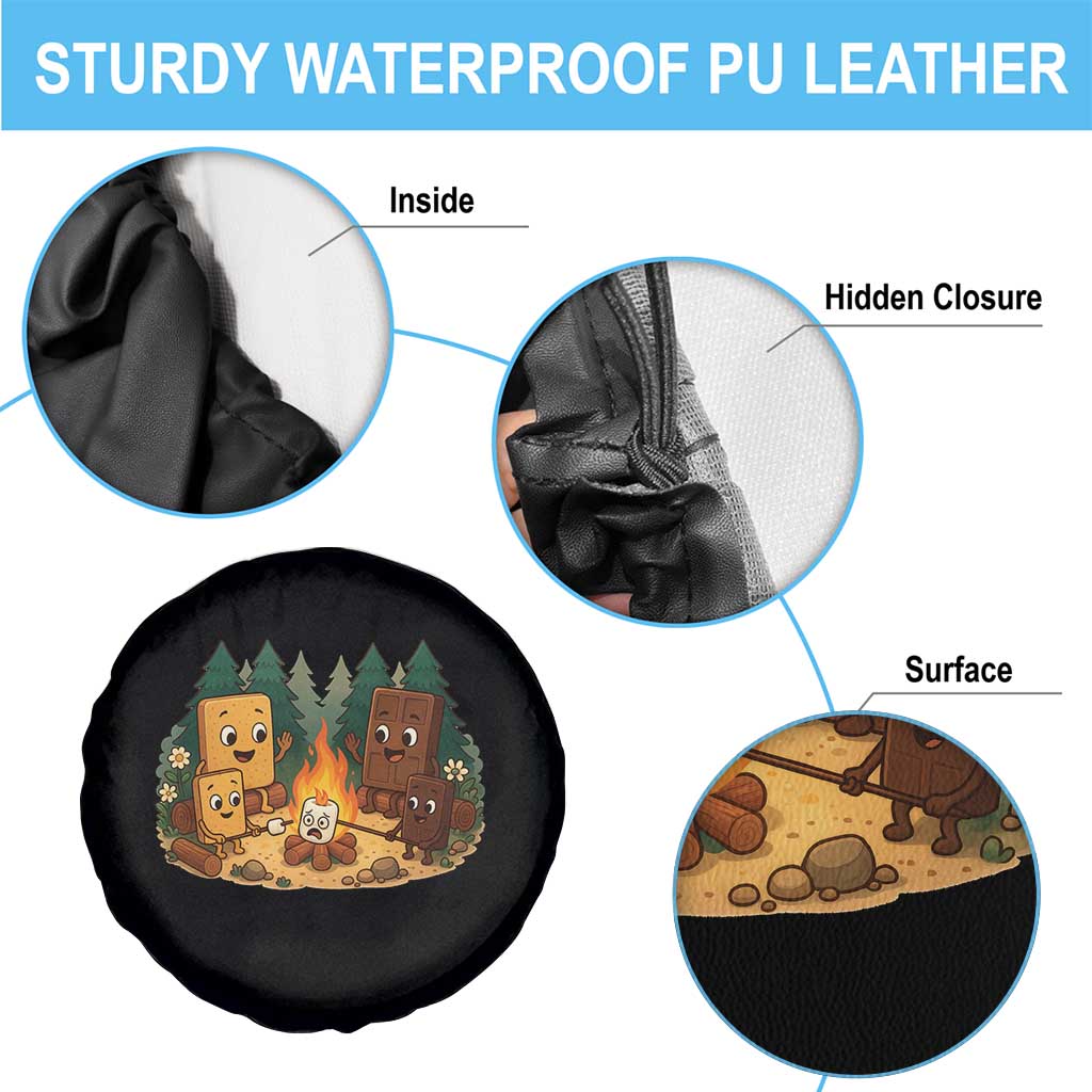 Funny Smores Camping Spare Tire Cover Marshmallow Chocolate Fire - Wonder Print Shop