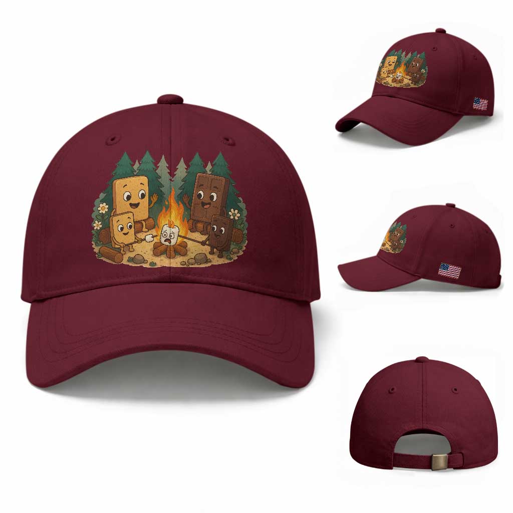 Funny Smores Camping Baseball Cap Marshmallow Chocolate Fire