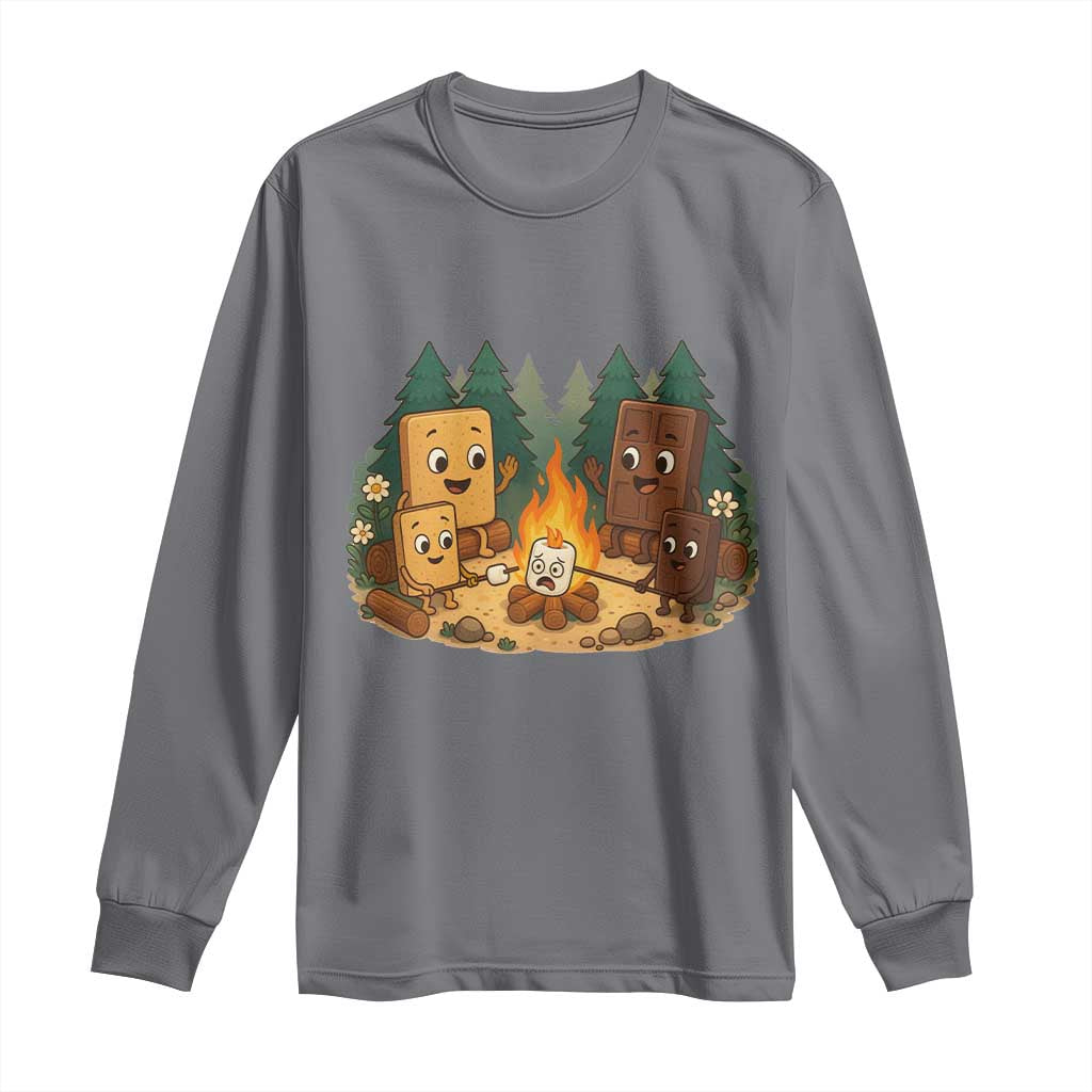 Funny Smores Camping Long Sleeve Shirt Marshmallow Chocolate Fire - Wonder Print Shop