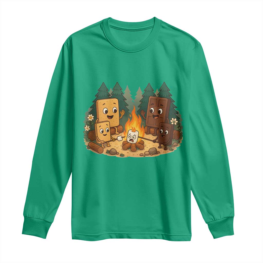 Funny Smores Camping Long Sleeve Shirt Marshmallow Chocolate Fire - Wonder Print Shop