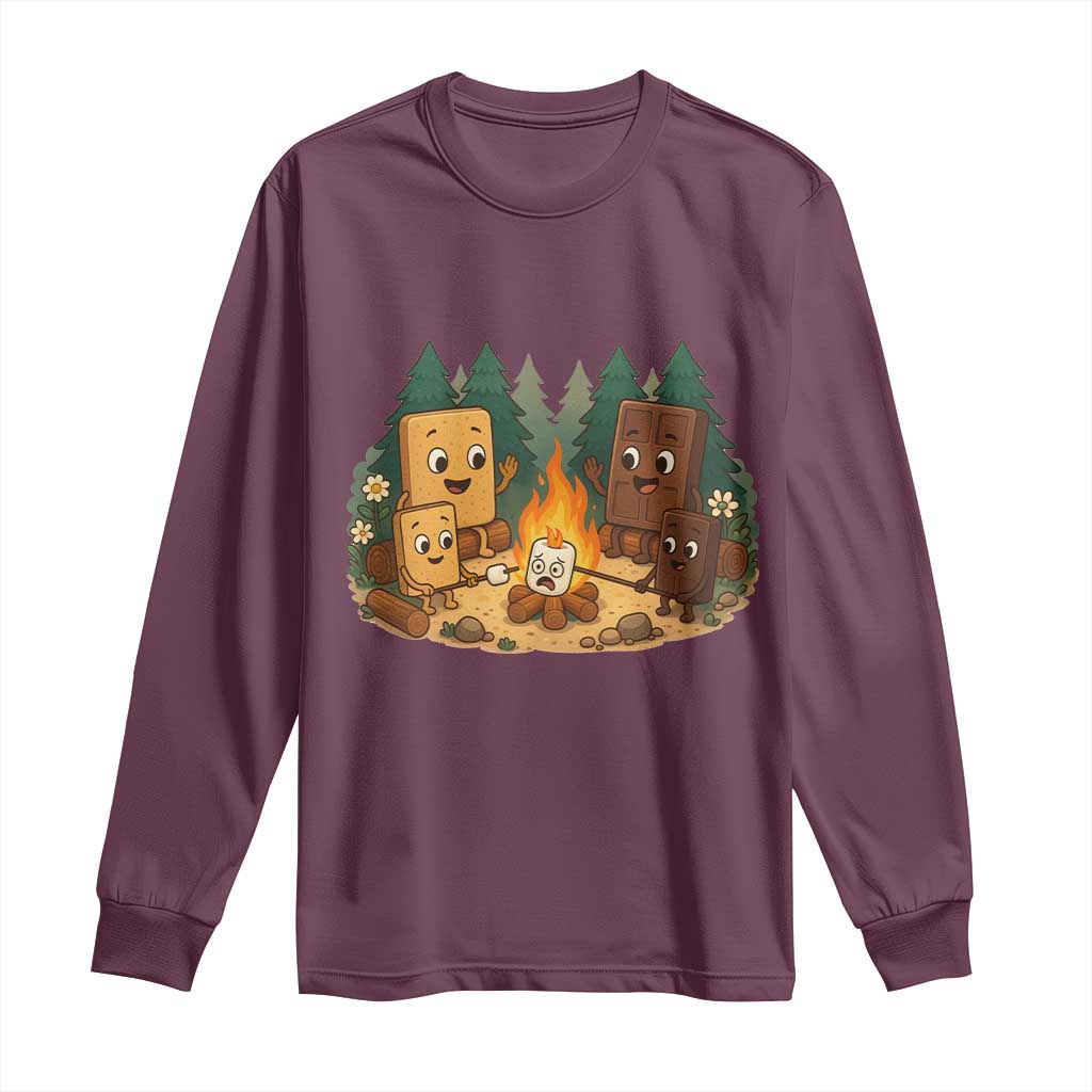 Funny Smores Camping Long Sleeve Shirt Marshmallow Chocolate Fire - Wonder Print Shop