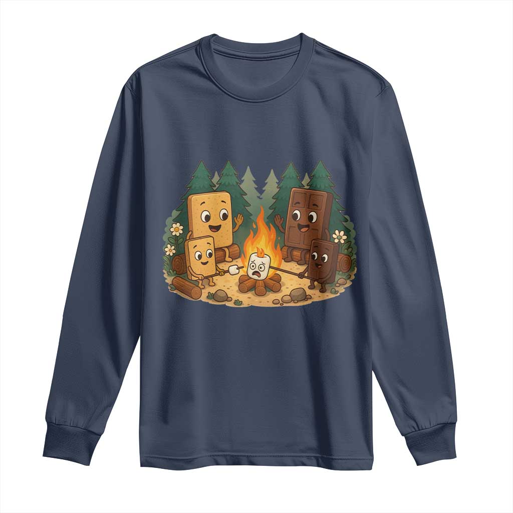 Funny Smores Camping Long Sleeve Shirt Marshmallow Chocolate Fire - Wonder Print Shop