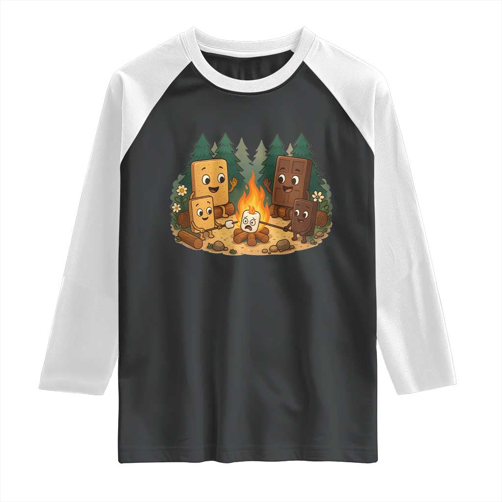 Funny Smores Camping Raglan Shirt Marshmallow Chocolate Fire - Wonder Print Shop