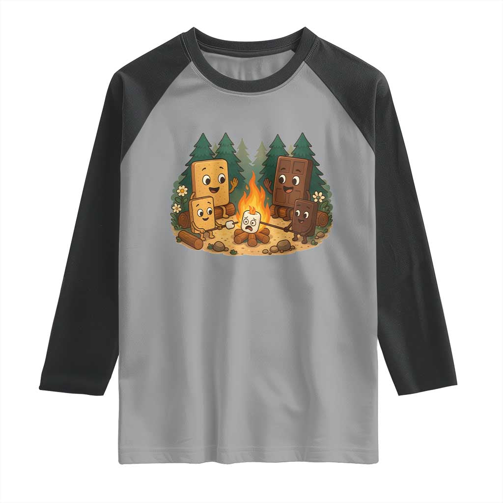 Funny Smores Camping Raglan Shirt Marshmallow Chocolate Fire - Wonder Print Shop