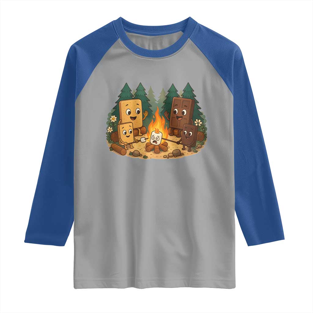 Funny Smores Camping Raglan Shirt Marshmallow Chocolate Fire - Wonder Print Shop