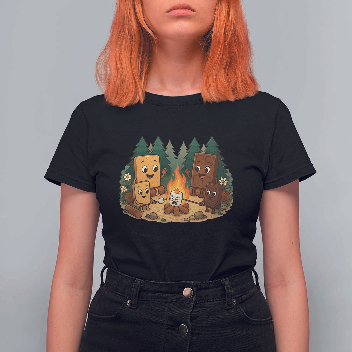 Funny Smores Camping T Shirt For Women Marshmallow Chocolate Fire - Wonder Print Shop