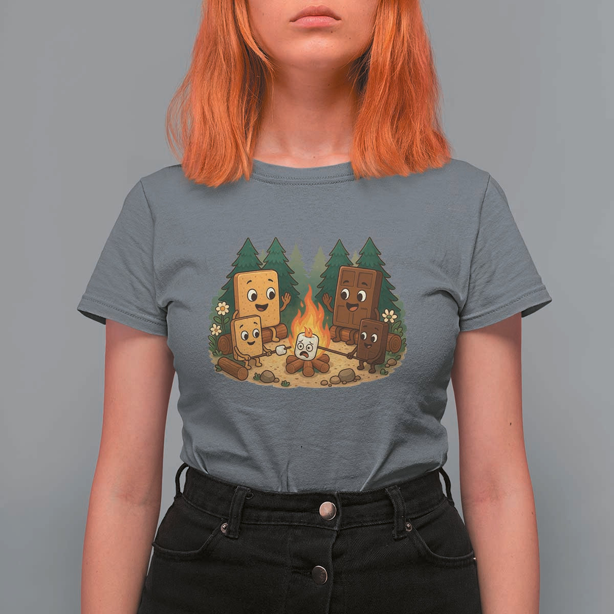 Funny Smores Camping T Shirt For Women Marshmallow Chocolate Fire - Wonder Print Shop