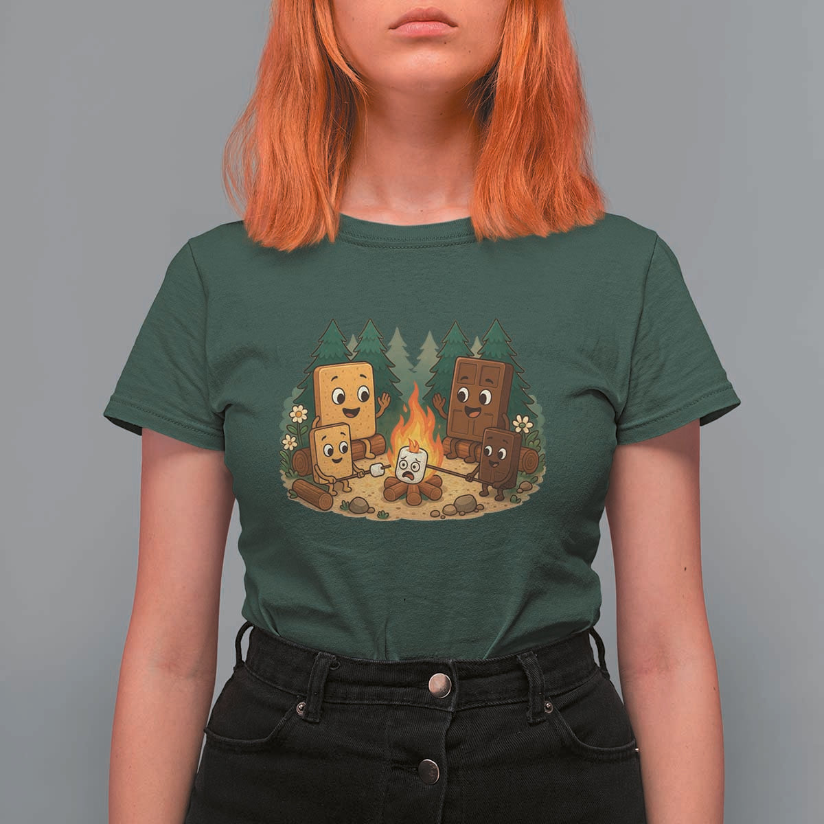 Funny Smores Camping T Shirt For Women Marshmallow Chocolate Fire - Wonder Print Shop