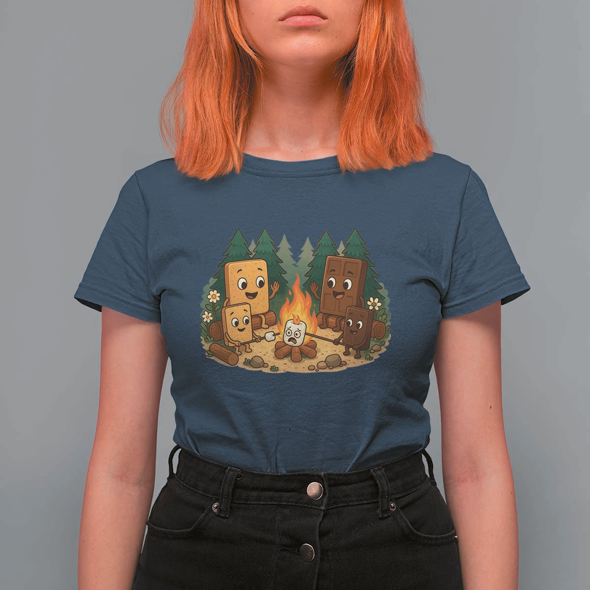 Funny Smores Camping T Shirt For Women Marshmallow Chocolate Fire - Wonder Print Shop