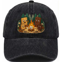 Funny Smores Camping Washed Cotton Baseball Cap Marshmallow Chocolate Fire