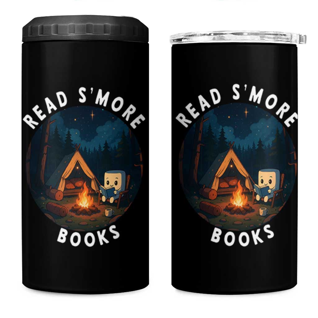 Camping Lover 4 in 1 Can Cooler Tumbler Read Smore Books Funny Smores